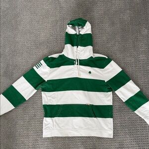 Striped Green and White Men's Hoodie Sweater